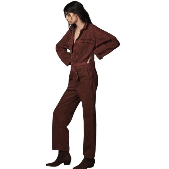 Etica Larsen Utility Jumpsuit, size Medium, red washed denim. NWOT - Picture 2 of 16